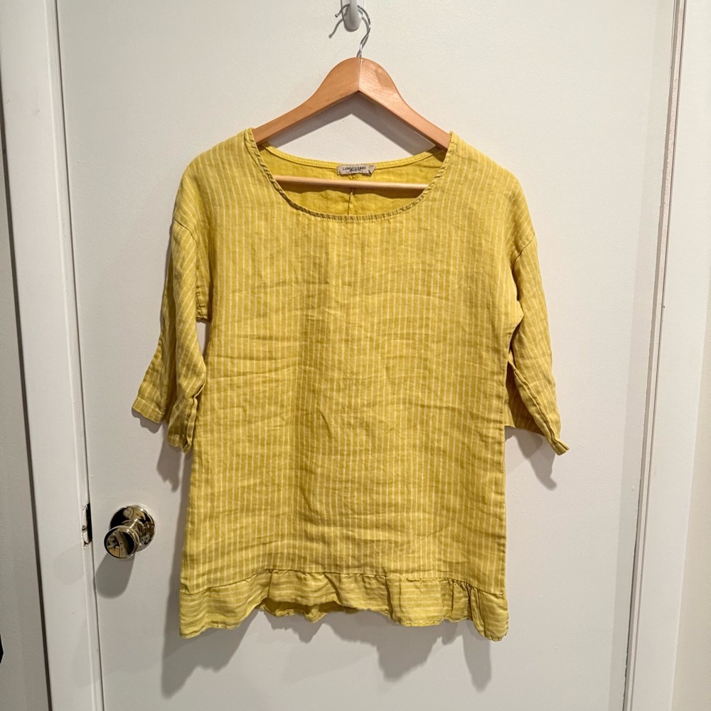 Lungo L’Arno Yellow Linen Ruffle Hem Blouse